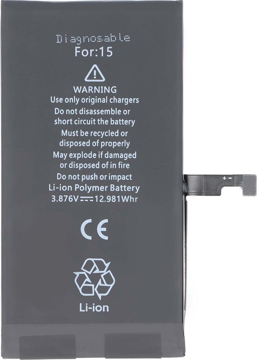 Avizar Accu voor iPhone 15, 3349mAh, 3,87V, Zwart
