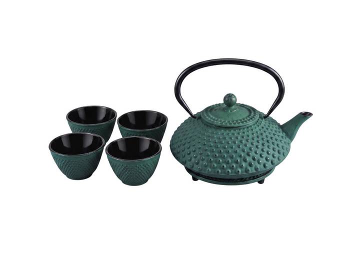 Aromelio Teekessel Gusseisen mit Sieb Tsuko Grün 1,25 l 20/20/16,5 cm, Metall, Rund, 20x20 cm, Geschirr, Kannen & Karaffen, Teekannen