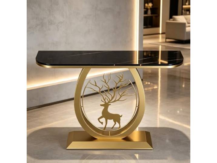 Schmaler Konsolentisch mit Metallrahmen, moderner Eingangstisch Flur Platzsparendes Design, robuster Metallrahmen, moderne Ästhetik, vielseitig einsetzbar(Gold C,39.4in)