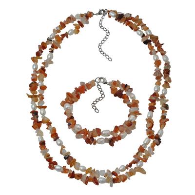 Collierkettchen STEUER "Set aus Collier und Armband 2 -reihig Achatsplitter", braun, Halsketten, Damen, 59cm, Metall, L: 59, glänzend