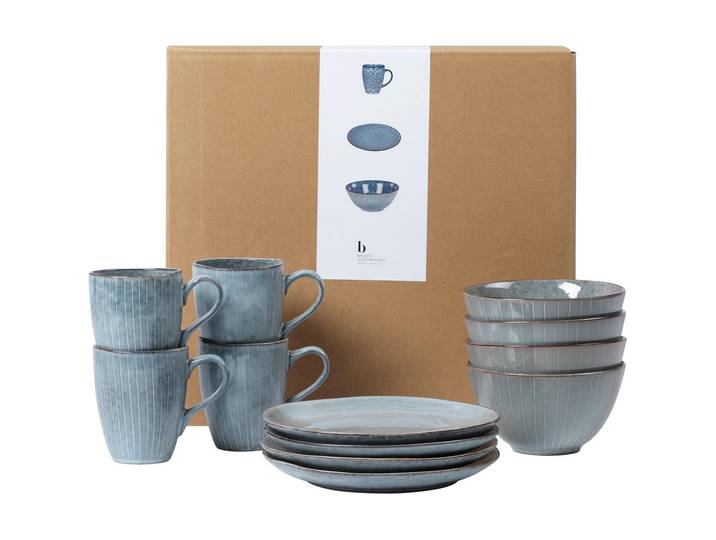 Frühstücks-Geschirrset BROSTE COPENHAGEN Nordic Sea Steingut Blau 12-teilig , blau, Geschirr-Sets, Frühstücks-Geschirrset