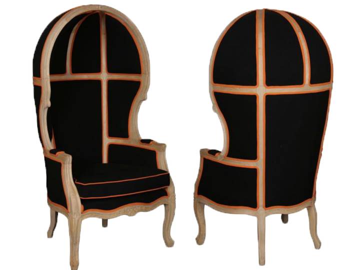 Grand Fauteuil Carrosse de style Baroque en Tissu - Noir & Orange