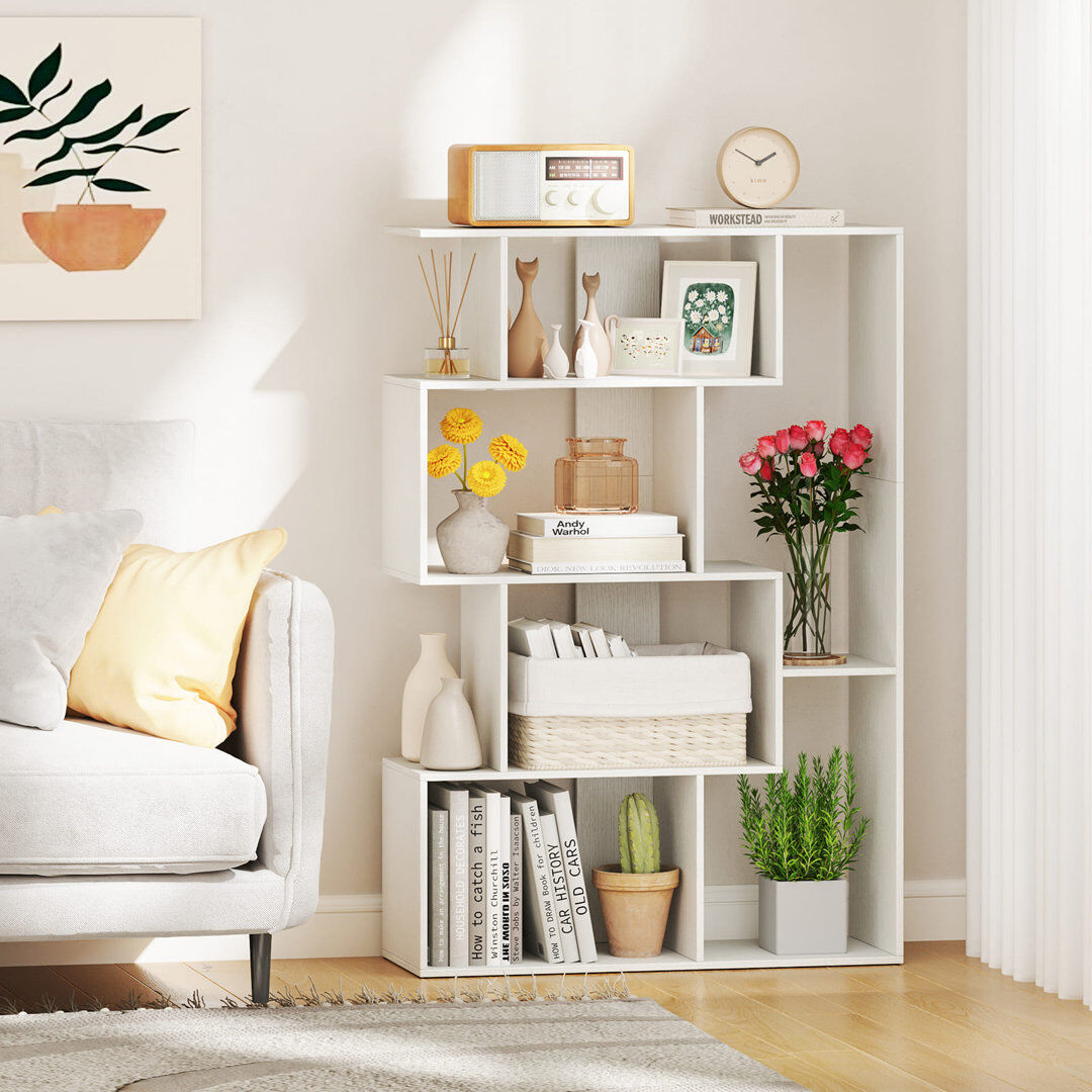 17 Stories Open-Back Geometric Bookshelf Home 6-Cube Large Bookcase White 119cm H X 80cm W X 30cm D