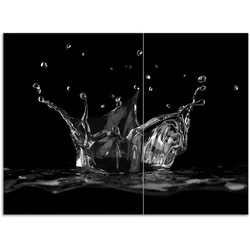 Wallario Herdabdeckplatte 80 x 52 cm (BxH), 2-teilig Aufspritzendes Wasser Schwarz-Weiß