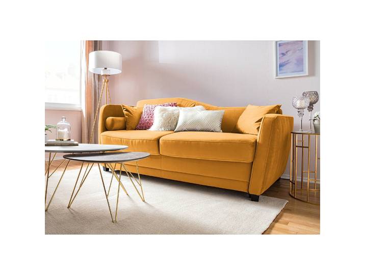 Schlafsofa Teresina mit Matratze Gelb/Maisgelb Samt 192cm Ausrichtung links Glamour