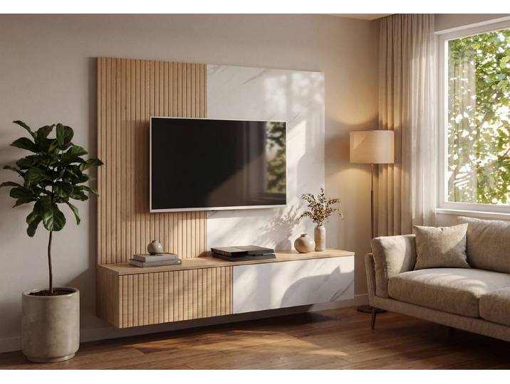 ASM-Moebel Wohnwand Wohnwand Anbauwand Schrankwand NOIR I mit Push - Click System, Mit Push-Click System
