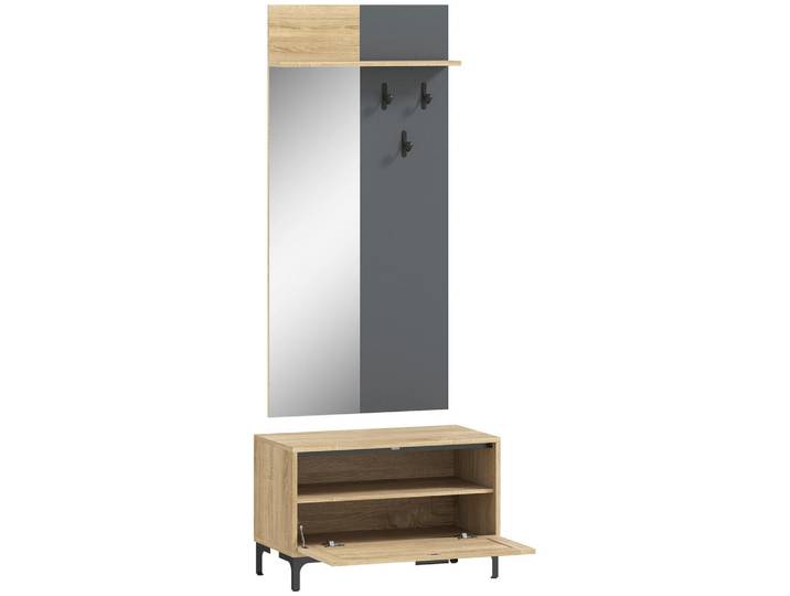 Jamb Garderobe Alicante Sur Natur/Grau Mdf, Hellbraun, Holz, Glas, 60x13.5x127.5 cm, Garderobe, Garderobensets & -serien, Garderoben-Set