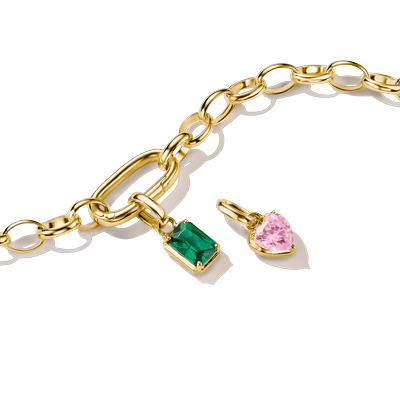 Charm-Einhänger THOMAS SABO "Glas-Keramikstein grün, Anhänger für Charm-Armband - Connect", bunt (gelbgoldfarben, grün, grün), Charms, Damen, Metall, mit Glas-Keramik Stein