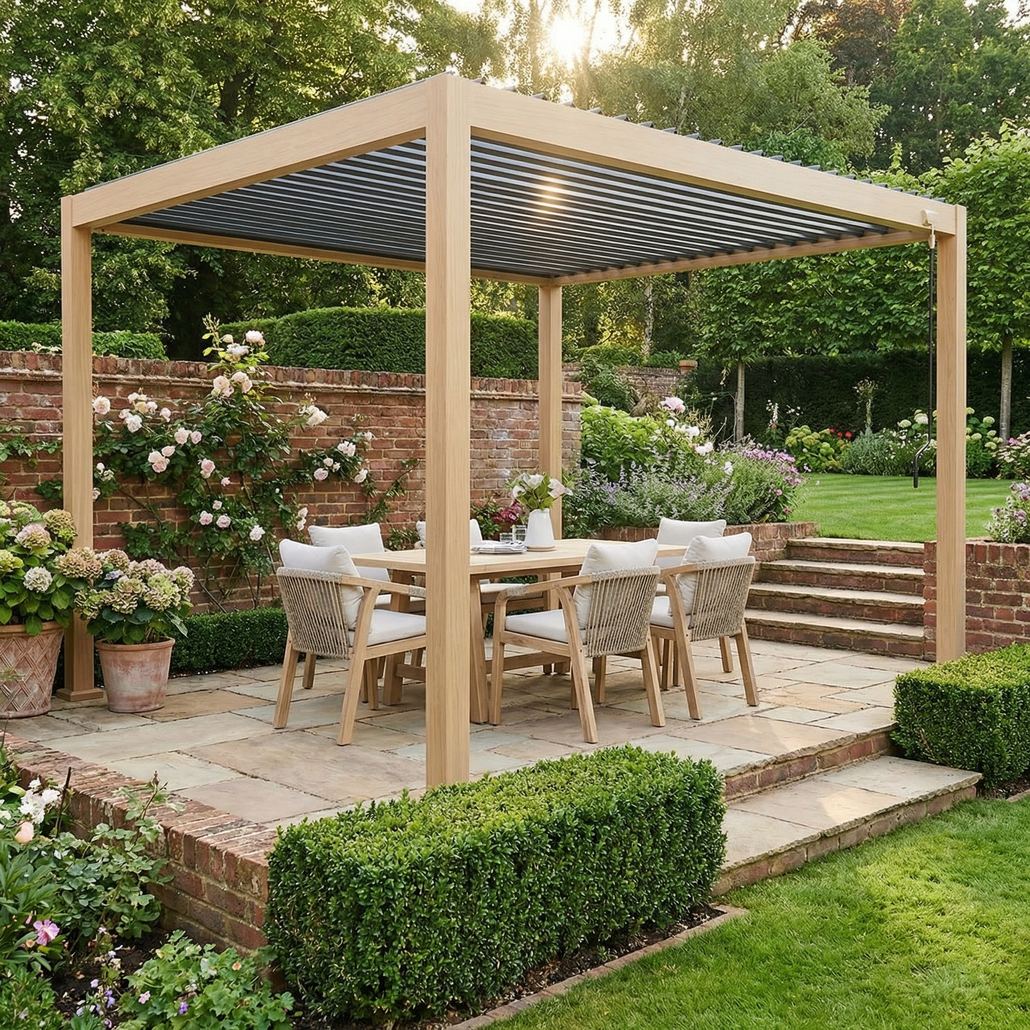 Harbour Lifestyle PergoSTET Lite 3m x 4m Metal Rectangular Pergola with Wood Effect