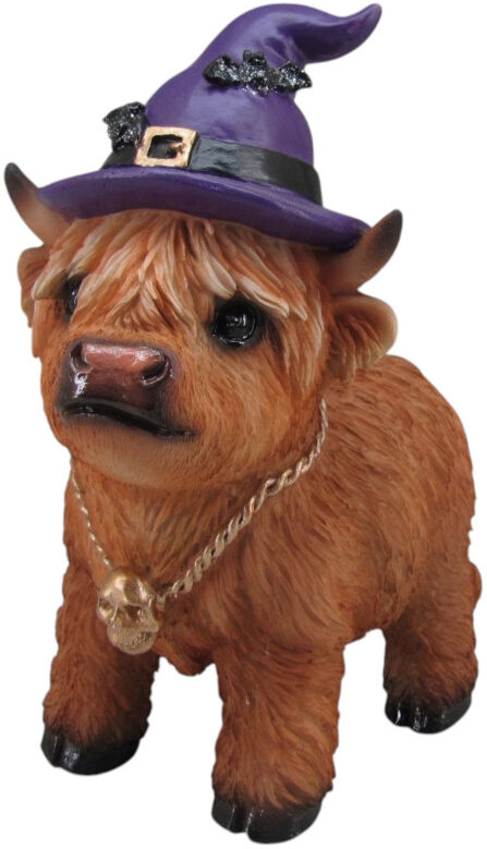 FD Dekofigur Kuh mit Hexenhut Highland Cattle Halloween 19 x 9 cm braun