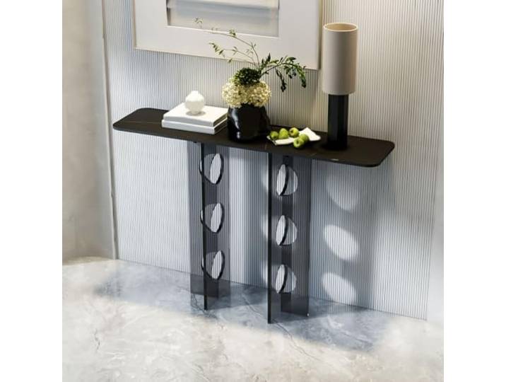 Schmale Konsolentabelle für Eingang und Sofa Halbmondkante und Acrylbeinen Gesinterte Steinplatte, schmales Design, moderne Dekoration