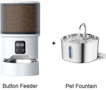 Inspired Finds Smart WiFi Automatic Pet Feeder & Water Fountain Set With App Control And Stainless Steel Bowl button And Fountain