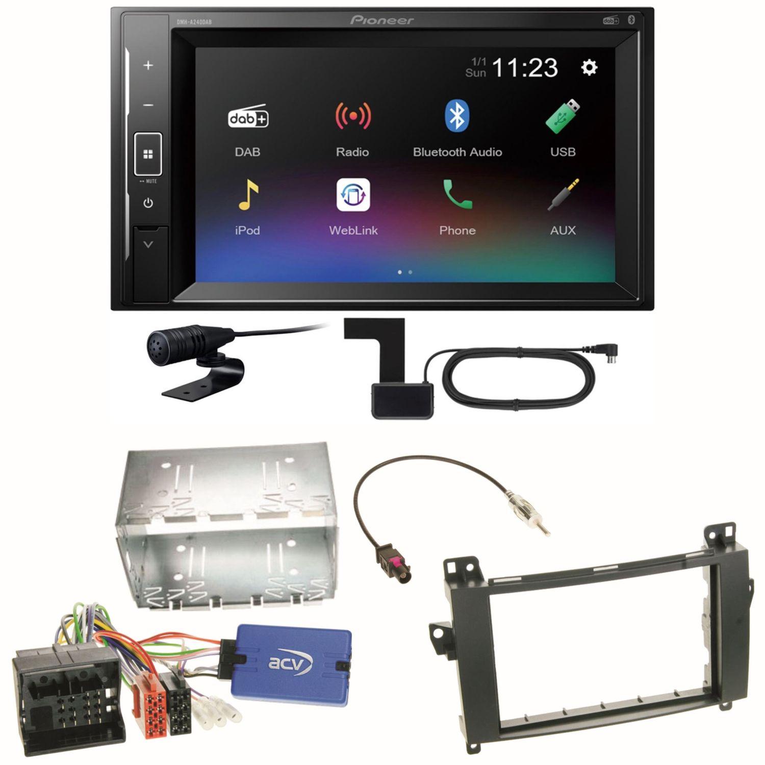 Pioneer DMH-A240DAB DAB+ Bluetooth Einbauset für Mercedes A W169 B Klasse W245
