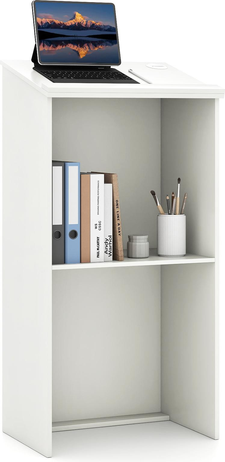 Costway Staand bureau met opbergruimte en kabeldoorvoeren, wit