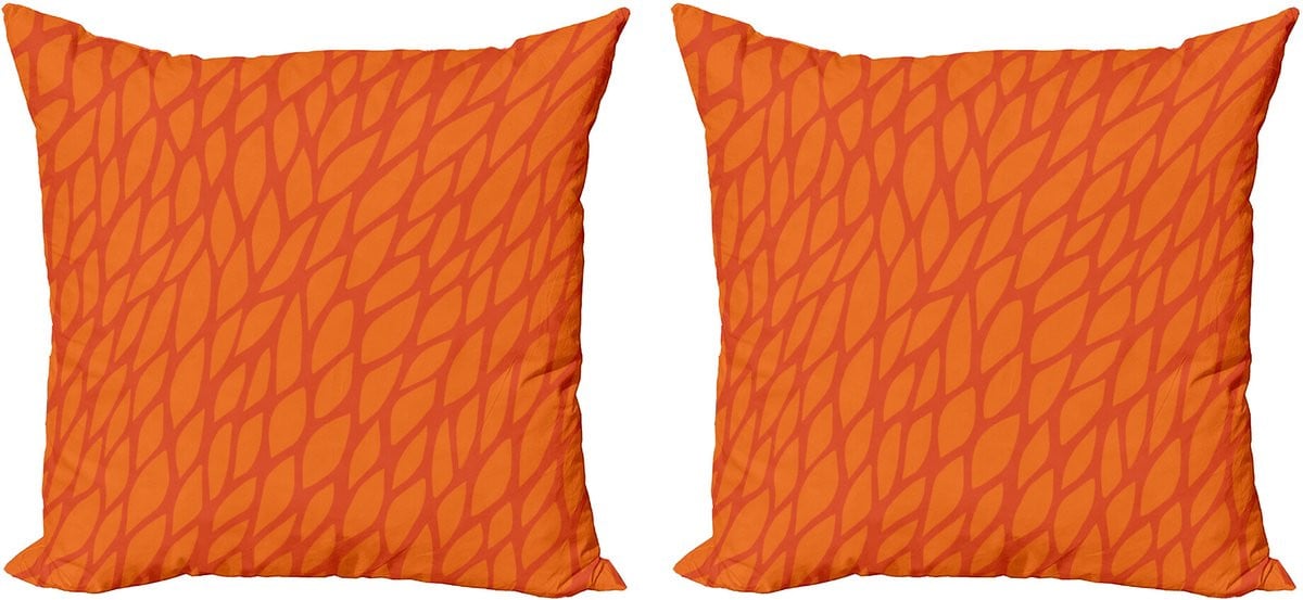 ABAKUHAUS Set van 2 kussenhoezen met bladmotief in brandoranje, 50 cm