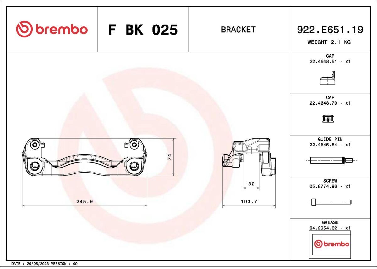 Brembo Set di staffe per pinze freno F BK 025