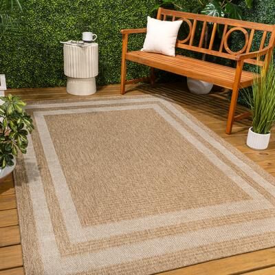 JONATHAN Y Frenzy Easy Jute Minimalist Boho Inset Border Indoor/Outdoor Area Rug