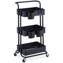 Relaxdays Rollwagen, 3 Etagen, 2 Bremsen, Allzweckwagen für Küche und Büro, Rollregal HBT 86x38x39 cm, Metall, schwarz