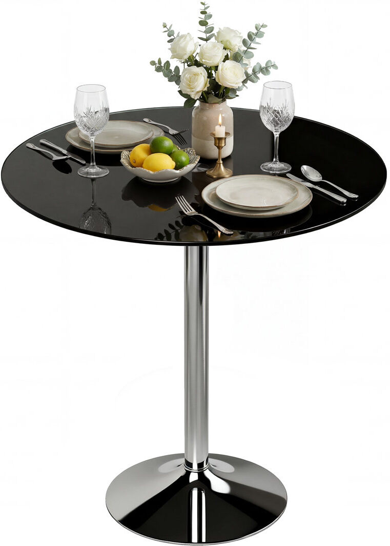 17 Stories HOMCOM Round Bar Table, Dining Table with Tempered Glass Top and Steel Frame Black 75.5cm H x 70cm L x 70cm W