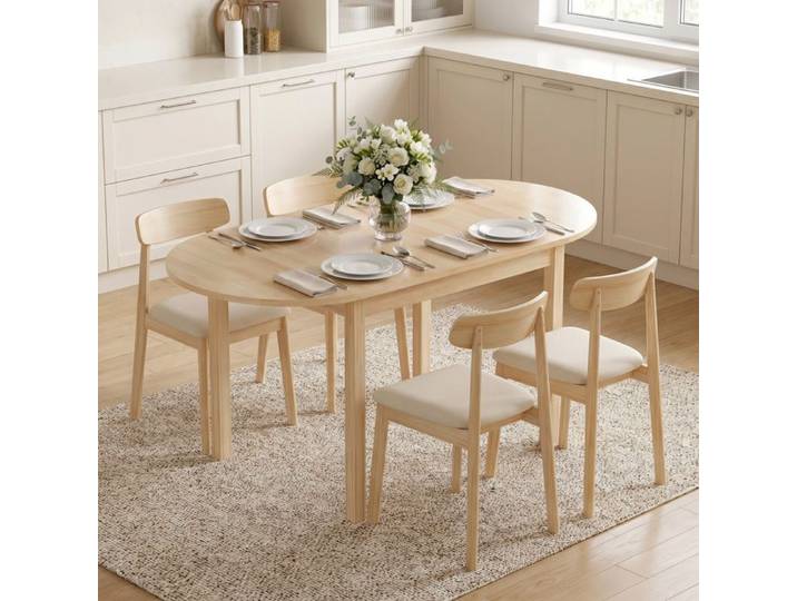 CollaHausse Table Ovale Pliante Bois Massif 2 Abattants 140x70x75 cm