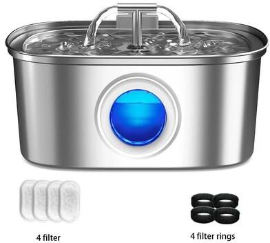 Inspired Finds PureStream 3.2L Stainless Steel Pet Water Fountain For Cats & Dogs With Quiet USB Filter Pump fountain Care Kit
