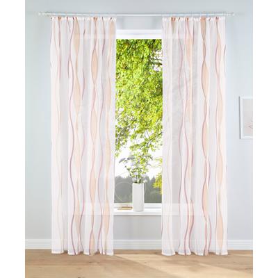 Gardine OTTO HOME "Dimona, 2er-Set, Kräuselband, transparent, Wellenmotiv" Gr. 2, orange (creme, terra), B:140cm H:175cm, Voile, Polyester, Gardinen, Gardine, 2er-Set, Bestseller, Polyester, Wellen