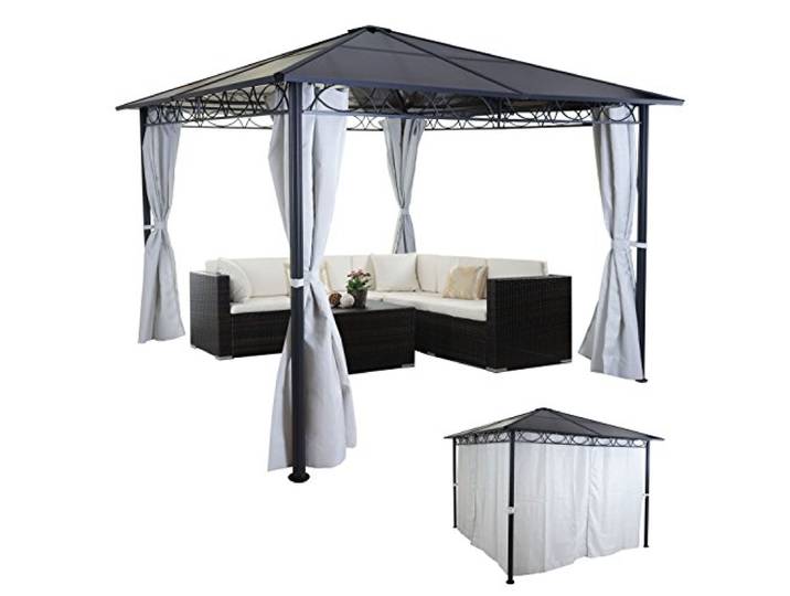 Mendler Hardtop Pergola HWC-C77 Kunststoffdach Seitenwand Alu hellgrau 3x3m