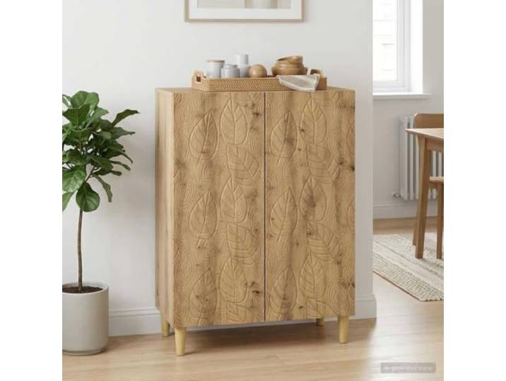 RJPLMFV Anrichte Eiche 66 x 34,5 x 90 cm aus Holz Aufbewahrungsschrank für Esszimmer, 4 Fächer, robuste Verarbeitung, pflegeleicht