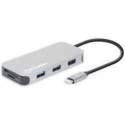 Manhattan USB-C 8-in-1-Dockingstation mit Power Delivery (USB-C, 8 Ports), Dockingstation + USB Hub, Silber