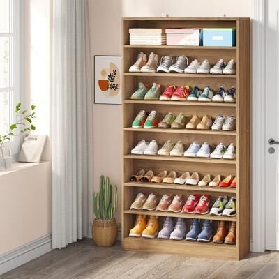 1Easylife 9 Tiers Shoe Cabinet 40-45 Pairs Heavy Duty Wood Freestanding Shoe Storage Cabinet with Open Storage for Entryway