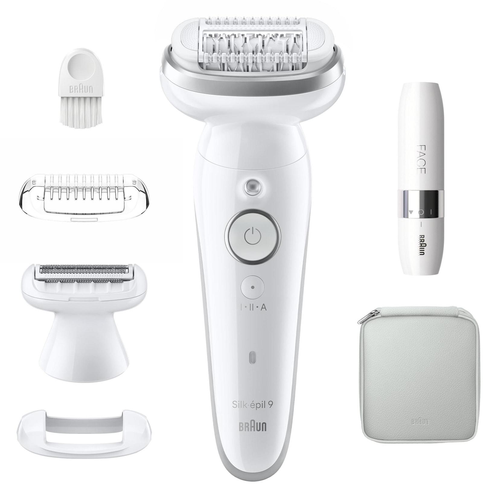 BRAUN Silk-épil 9 9-341 Epilierer (Akkubetrieb, 40 MicroGrip-Pinzetten, schwenkbarer Kopf, Präzisionsgriff, Wet&;Dry, Massagerollen-Aufsatz, Mini-Rasierer für das Gesicht, Rasieraufsatz, Trimmeraufsatz für sensible Bereiche, made in Germany)