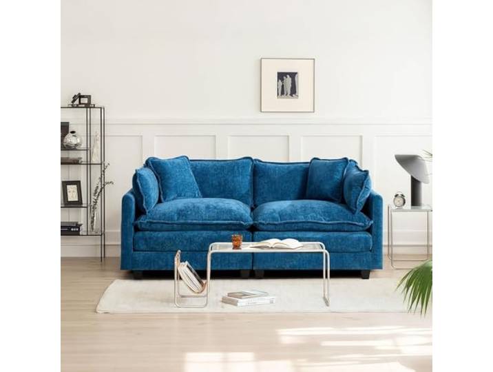 SoarTalent 198cm 2-Sitzer Sektionalsofa, Blau Chenille-Bezug im Wolken-Couch-Stil, tiefer Sitz mit Kissen, wandelbar, Sitzhöhe 54cm für Wohnzimmer, Wohnung, Büro.