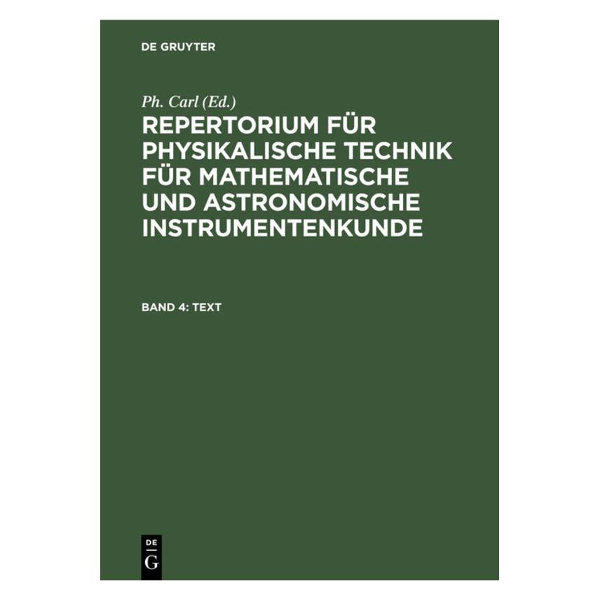 De Gruyter Repertorium für physikalische Technik f (Deutsch, Hardcover, Ph. Carl) (67826425)