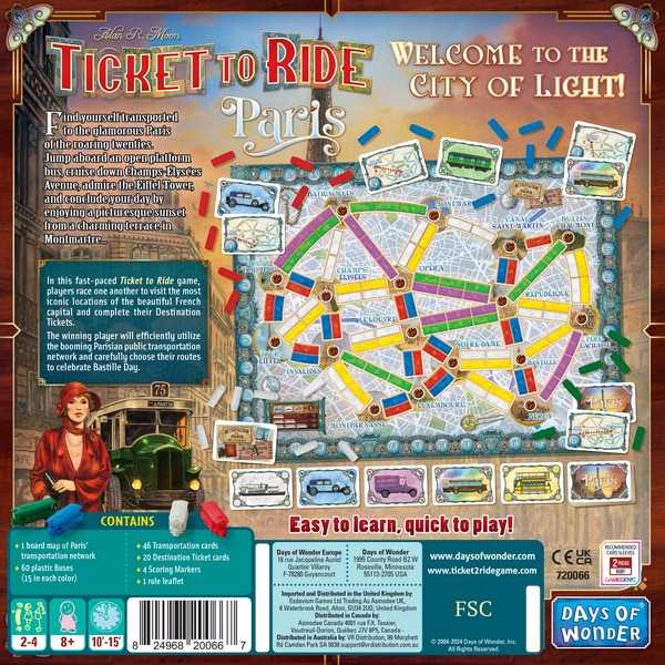 Ticket to Ride: Paris Board Game by Days of Wonder for 2-4 Players