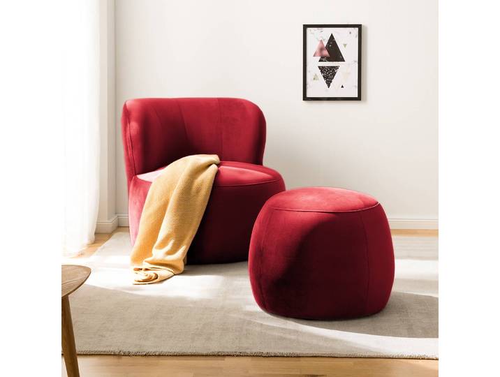 Repose-pieds capitonné LOVELOCK 59 x 45 x 59cm Rouge Velours Ravi: Rouge