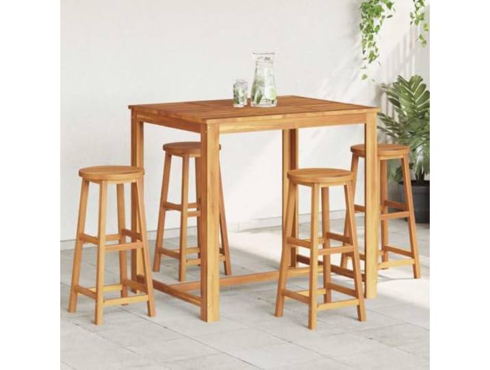 HEFZGDB Barstuhlset aus massivem Akazienholz mit Fußstütze, witterungsbeständig und langlebig für Garten und Terrasse, ölbeschichtete Oberfläche einfach zu reinigen, maximal 110 kg