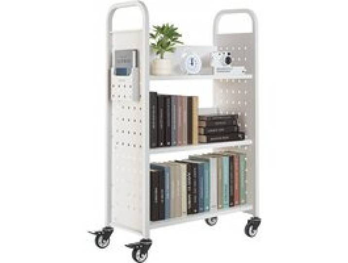 VEVOR Bücherwagen, 150 kg Tragkraft, Bibliothekswagen, 77 x 38 x 122 cm, einseitiges L-förmiges Bücherregal mit Doppelbremsrollen, Bücherregalwagen für Wohnzimmer, Büro, Schule, Weiß