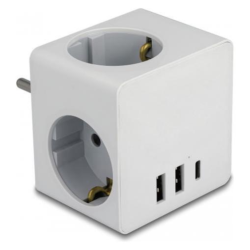 Delock Steckdosenwürfel 3-fach mit Kindersicherung und USB Ladegerät weiss (3x, CEE 7/3, USB-A, USB-C) (11496)