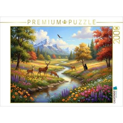 CALVENDO Puzzle Kanadische Horizonte mit Hirschen und Bär | 2000 Teile Lege-Größe 90x67cm Foto-Puzzle für glückliche Stunden