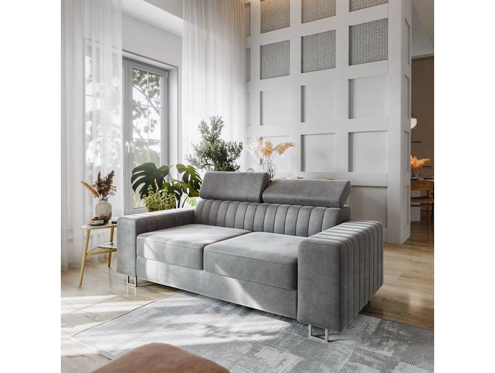 Masseno Sofa SOLAN mit Schlaffunktion, Ausziehbares Bettsofa - Hellgrau, MONOLITH 84