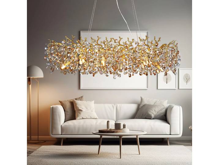 Lustre avec cristaux lumières de luxe or pour salle à manger Table de cuisine grand pendentif en cristal suspendu lustres de branche