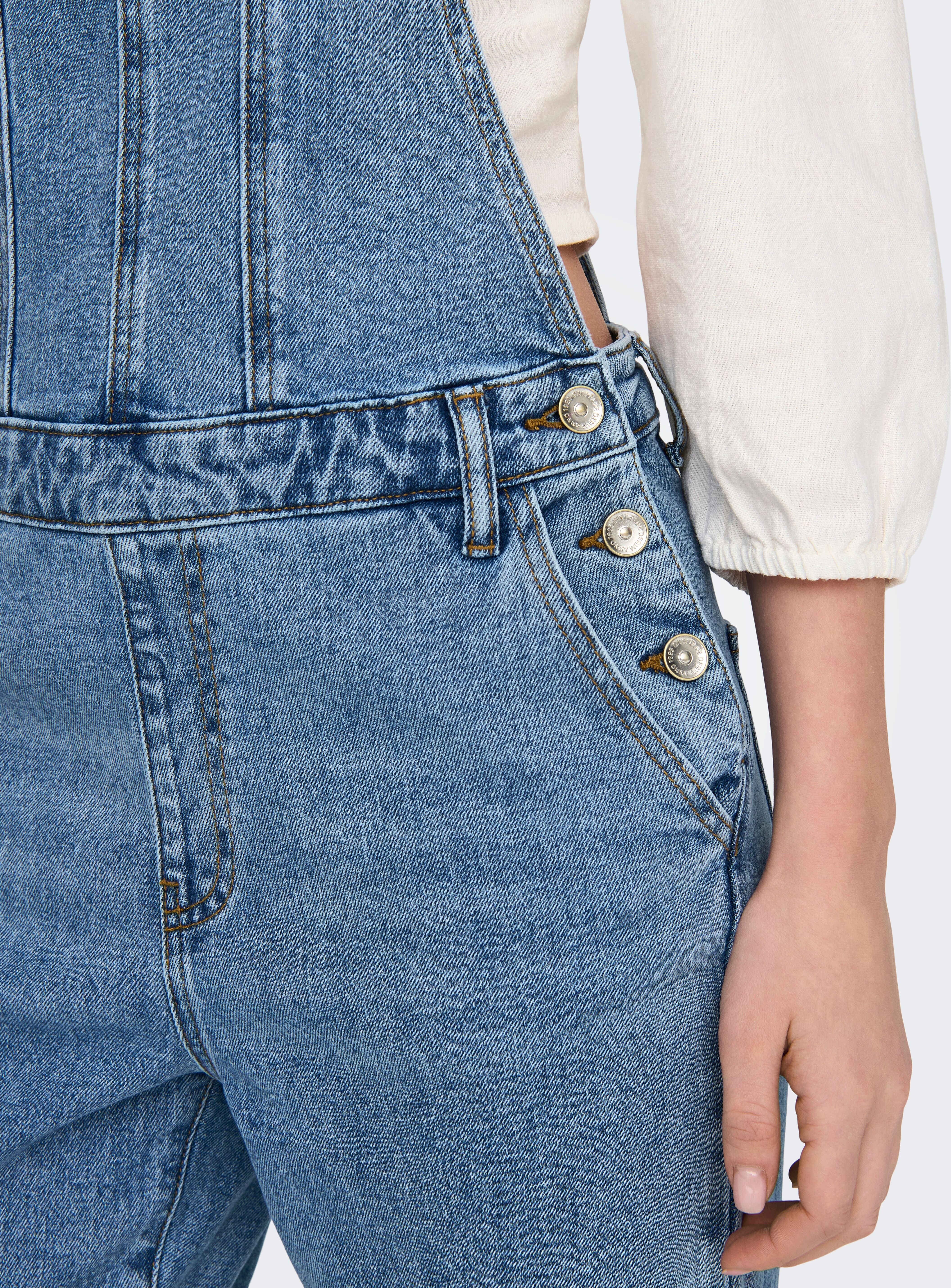 Overall ONLY "ONLPERCY OVERALL DNM MAE06 NOOS", Damen, Gr. S, Länge 32, blau (light blau denim), Denim/Jeans, Obermaterial: 99% Baumwolle, 1% Elasthan, unifarben, slim fit, Overalls Overall light blau denim S, Länge 32