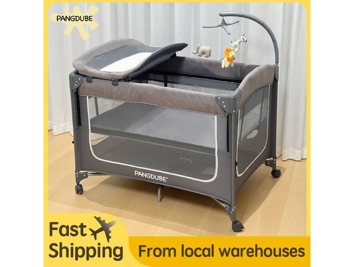 PANGDUBE Berceau pour bébé de 0 à 3 ans, lit de chevet pliable avec roulettes, avec changeur de couches, parc pour maman, cadeau de réception-cadeau pour bébé