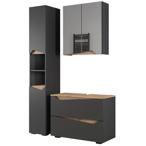 Vicco Badmöbel-Set Marelle, anthrazit, 3-teilig, mit Waschbeckenunterschrank, Spiegelschrank & Badschrank