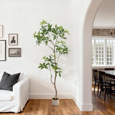 YUN 6.5ft Artificial Umbrella Plant Schefflera Tree, Faux Floor Plant in Pot with Realistic Leaves - 200 centimeters