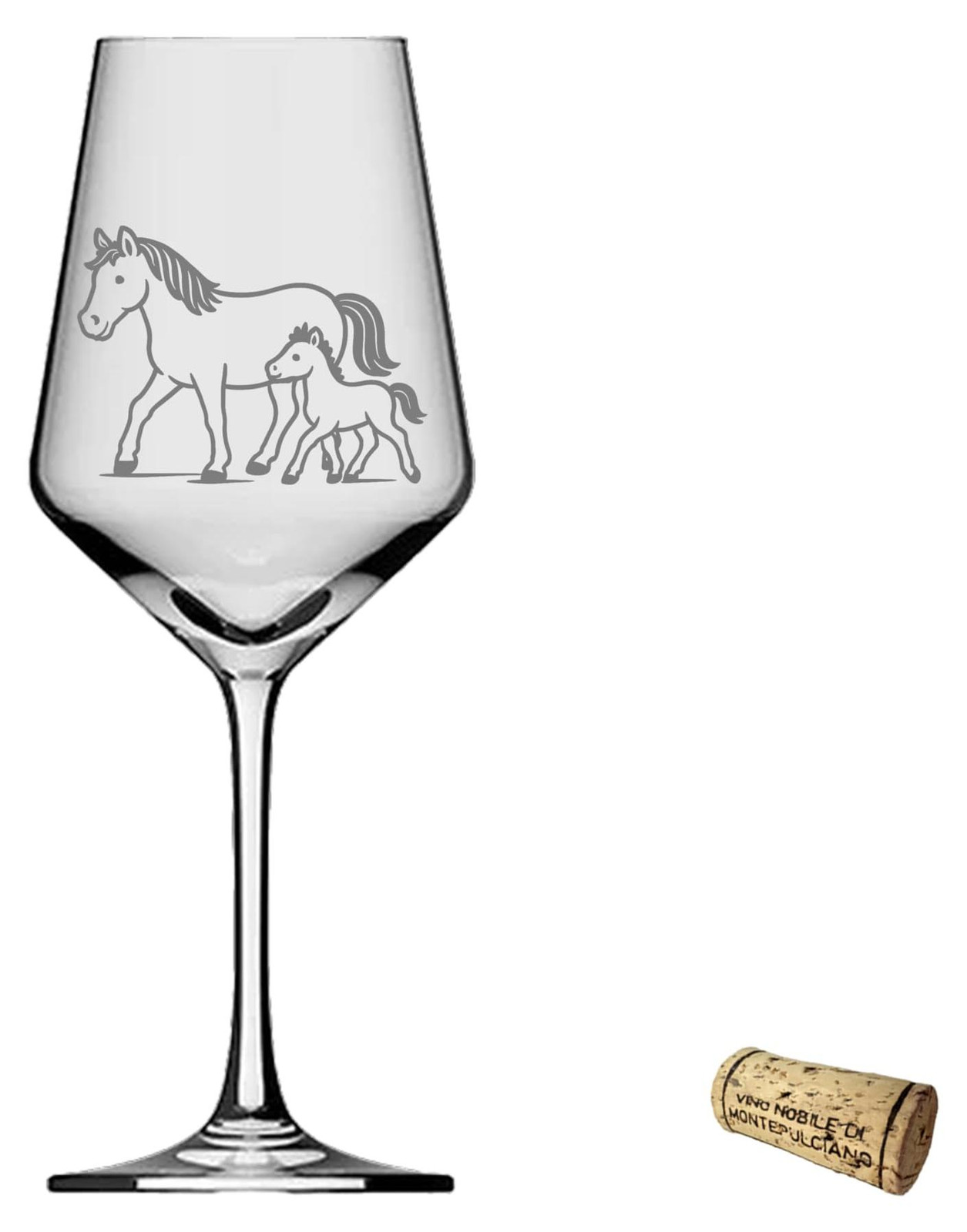 Dripio Wijnglas met gravure van een paard en een veulen, 350 ml