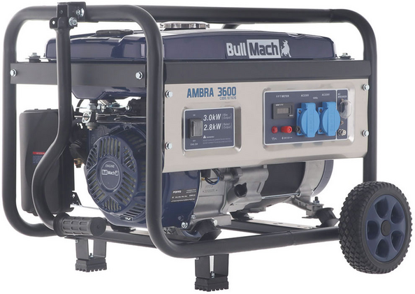 BullMach AMBRA 3600- Generatore di corrente carrellato a benzina con AVR 3 kW - Continua 2.8 kW Monofase
