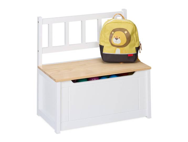 Relaxdays Kinderbank Weiß Braun mit Stauraum 55x57x31 cm, Mehrfarbig, Holz, 57x55x31 cm, Babymöbel & Kindermöbel, Kinderzimmer & Jugendzimmer, Kindersitzgruppe