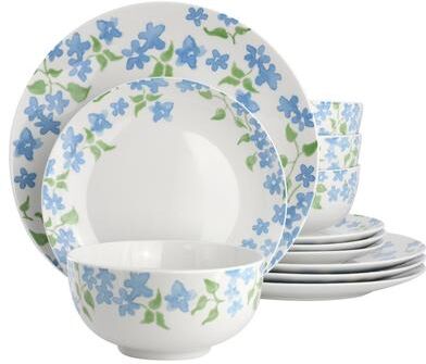 Gibson 12 Piece Fine Ceramic Dinnerware Set in Blue Floral