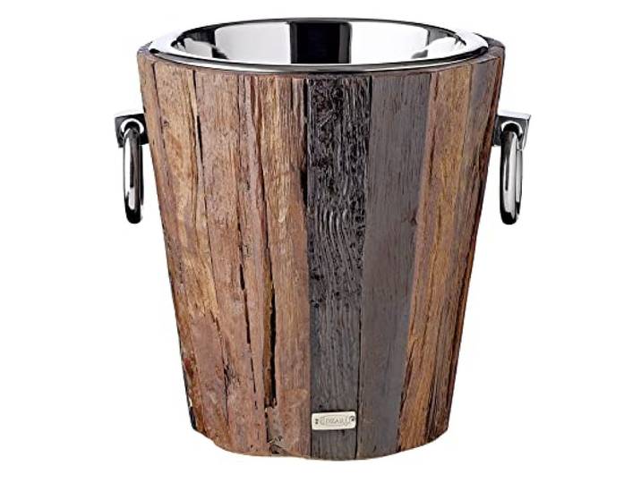 EDZARD Weinkühler Providence (H 28 cm, Ø 27 cm), Edelstahl und Holz Flaschenkühler für 1 Flasche, Champagnerkühler, Sektkühler, Getränkekühler, Barzubehör